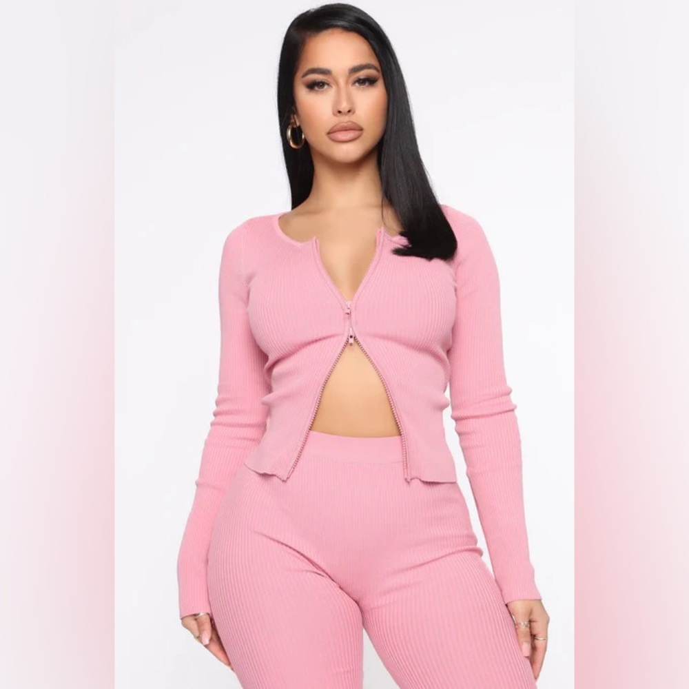 Pink fashion, nova, zipper, long sleeve top & bottoms set - Picture 5 of 15